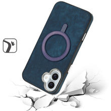 For iPhone 16 6.1inch Case Vegan Leather Magnetic Circle Cover + Tempered Glass