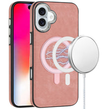 For iPhone 16 6.1inch Case Vegan Leather Magnetic Circle Cover + Tempered Glass