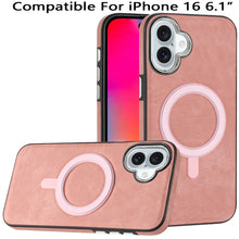 For iPhone 16 6.1inch Case Vegan Leather Magnetic Circle Cover + Tempered Glass