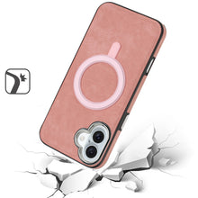For iPhone 16 6.1inch Case Vegan Leather Magnetic Circle Cover + Tempered Glass