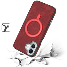 For iPhone 16 6.1inch Case Vegan Leather Magnetic Circle Cover + Tempered Glass