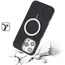 For iPhone 16 Pro 6.3in Case Vegan Leather Magnetic Circle Cover +Tempered Glass