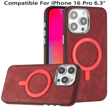 For iPhone 16 Pro 6.3in Case Vegan Leather Magnetic Circle Cover +Tempered Glass
