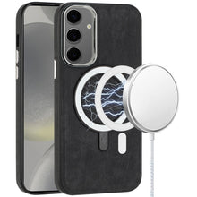 For Samsung Galaxy S24+ Plus Case Vegan Leather Magnetic Charging Phone Cover