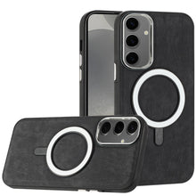 For Samsung Galaxy S24 Case Vegan Leather Magnetic Charging Ring Phone Cover