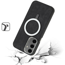 For Samsung Galaxy S24 Case Vegan Leather Magnetic Charging Ring Phone Cover