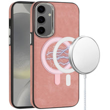 For Samsung Galaxy S24+ Plus Case Vegan Leather Magnetic Charging Phone Cover