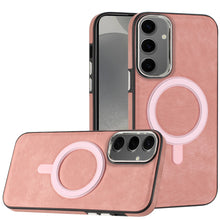 For Samsung Galaxy S24+ Plus Case Vegan Leather Magnetic Charging Phone Cover