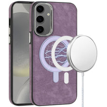 For Samsung Galaxy S24+ Plus Case Vegan Leather Magnetic Charging Phone Cover