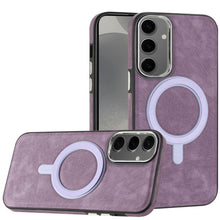 For Samsung Galaxy S24+ Plus Case Vegan Leather Magnetic Charging Phone Cover