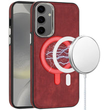 For Samsung Galaxy S24 Case Vegan Leather Magnetic Charging Ring Phone Cover