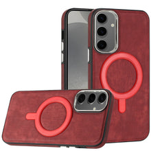 For Samsung Galaxy S24 Case Vegan Leather Magnetic Charging Ring Phone Cover