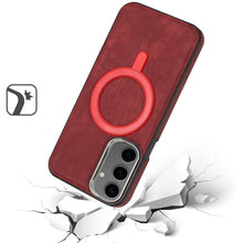 For Samsung Galaxy S24 Case Vegan Leather Magnetic Charging Ring Phone Cover