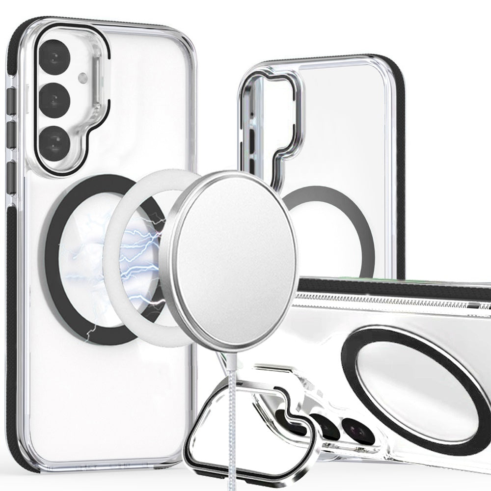 For Samsung S25 FE Case Magnetic Circle Camera Lens Stand Cover + Tempered Glass
