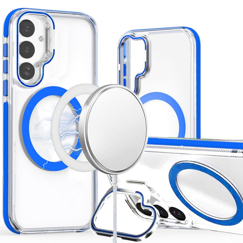 For Samsung S25 FE Case Magnetic Circle Camera Lens Stand Cover + Tempered Glass
