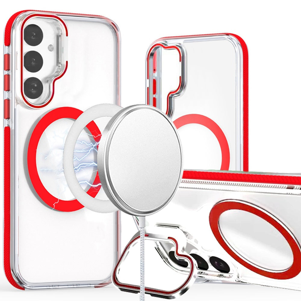 For Samsung S25 FE Case Magnetic Circle Camera Lens Stand Cover + Tempered Glass