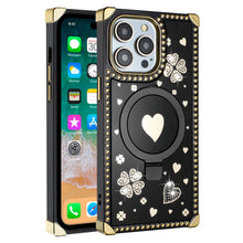 For iPhone 15 PRO Case Magnetic Circle Hearts Bling Cover + 2 Tempered Glass