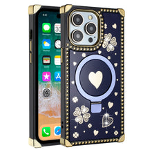 For iPhone 15 PRO Case Magnetic Circle Hearts Bling Cover + 2 Tempered Glass