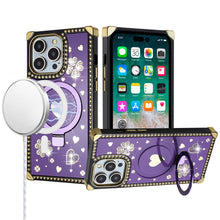 For iPhone 15 PRO Case Magnetic Circle Hearts Bling Cover + 2 Tempered Glass