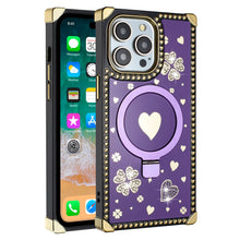 For iPhone 15 PRO Case Magnetic Circle Hearts Bling Cover + 2 Tempered Glass