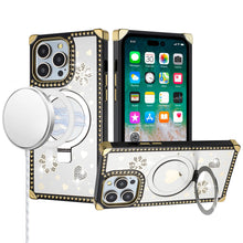 For iPhone 15 PRO Case Magnetic Circle Hearts Bling Cover + 2 Tempered Glass