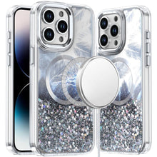 For iPhone 14 PRO MAX 6.7 in. Case Feathers with Epoxy Glitter Magnetic Circle