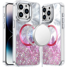 For iPhone 14 PRO MAX 6.7 in. Case Feathers with Epoxy Glitter Magnetic Circle