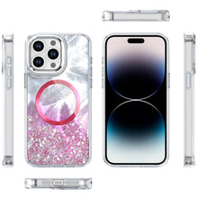 For iPhone 14 PRO MAX 6.7 in. Case Feathers with Epoxy Glitter Magnetic Circle