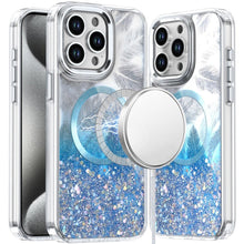 For iPhone 15 Pro Max Case Feathers Glitter Magnetic Circle + 2 Tempered Glass