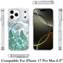 For iPhone 17 Pro Max Case Feathers Glitter Magnetic Circle + Tempered Glass