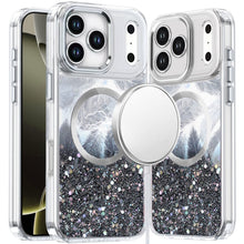 For iPhone 17 PRO Case Epoxy Feathers Glitter Magnetic Circle + Tempered Glass