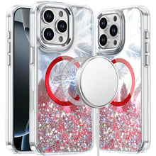 For iPhone 16 PRO MAX Case Feathers Glitter Magnetic Circle + 2 Tempered Glass