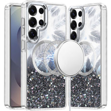 For Samsung S26 Ultra Case Feathers Glitter Magnetic Circle + Tempered Glass