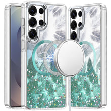 For Samsung S26 Ultra Case Feathers Glitter Magnetic Circle + Tempered Glass