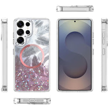 For Samsung S26 Ultra Case Feathers Glitter Magnetic Circle + Tempered Glass