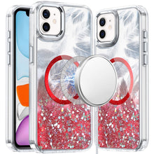 For iPhone 11 6.1 in. Case Feathers Glitter Magnetic Circle + Tempered Glass