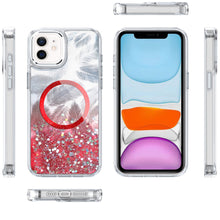 For iPhone 11 6.1 in. Case Feathers Glitter Magnetic Circle + Tempered Glass