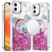 For iPhone 12, 12 Pro Case Feathers Glitter Magnetic Circle + Tempered Glass