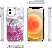 For iPhone 12, 12 Pro Case Feathers Glitter Magnetic Circle + Tempered Glass