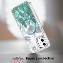 For iPhone 12, 12 Pro Case Feathers Glitter Magnetic Circle + Tempered Glass