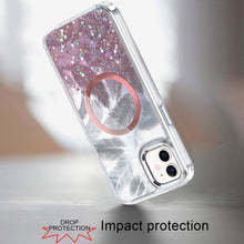 For iPhone 12, 12 Pro Case Feathers Glitter Magnetic Circle + Tempered Glass