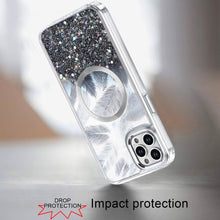 For iPhone 12 Pro Max Case Feathers Glitter Magnetic Circle + Tempered Glass