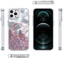 For iPhone 12 Pro Max Case Feathers Glitter Magnetic Circle + Tempered Glass