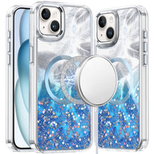 For iPhone 15 Case Feathers Fused Glitter Magnetic Circle + 2 Tempered Glass