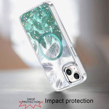 For iPhone 15 Case Feathers Fused Glitter Magnetic Circle + 2 Tempered Glass