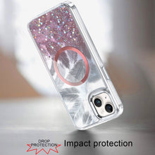 For iPhone 15 Case Feathers Fused Glitter Magnetic Circle + 2 Tempered Glass