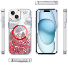 For iPhone 15 Case Feathers Fused Glitter Magnetic Circle + 2 Tempered Glass