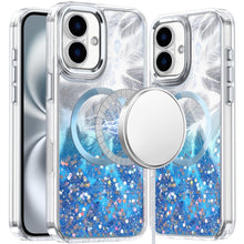 For iPhone 16 6.1inch Case Feathers Glitter Magnetic Circle + Tempered Glass