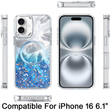 For iPhone 16 6.1inch Case Feathers Glitter Magnetic Circle + Tempered Glass