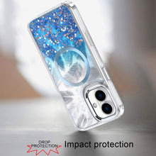For iPhone 16 6.1inch Case Feathers Glitter Magnetic Circle + Tempered Glass